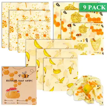 

9pcs Beeswax Food Wrap Eco Friendly Reusable Sustainable Plastic Free Food Storage Organic Cling Wrap Replacement For Sandwich