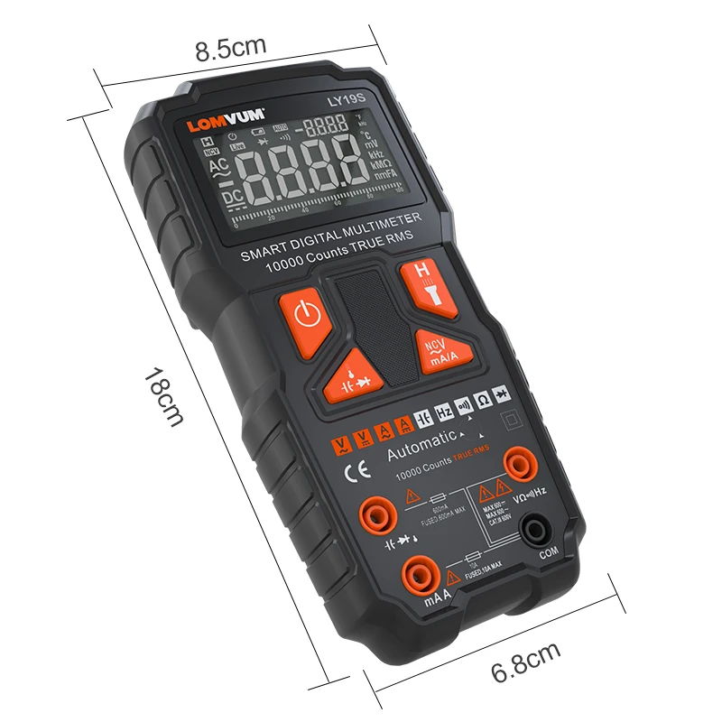 LOMVUM NCV Цифровой мультиметр 10000 отсчетов Автоматический диапазон AC/DC измеритель напряжения вспышка светильник задний светильник большой экран