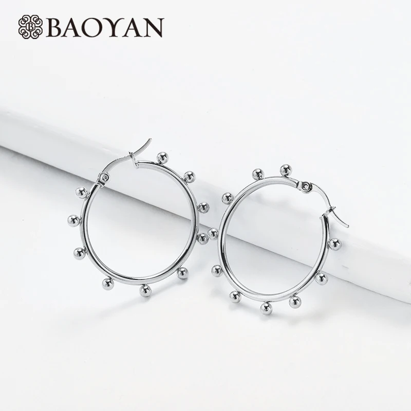Baoyan винтажные золотые серьги-кольца маленькие круглые серьги-кольца мини золотые серьги-кольца из нержавеющей стали для женщин - Окраска металла: SSEGG143-18267-S