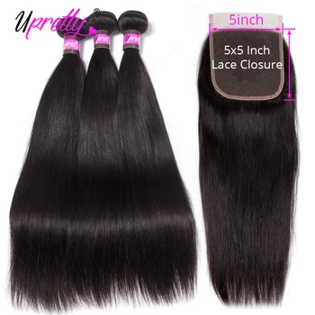 

Upretty 5x5 Lace Closure With Bundles Brazilian Straight Hair Weave With Closure Human Hair Extensions 3 Bundles WIth Closure