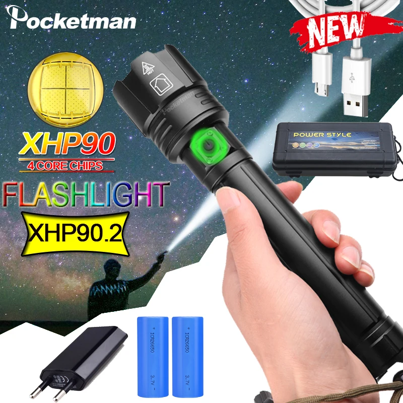 XHP90.2 Ultra Powerful 26650 LED Flashlight XLamp USB Rechargeable XHP70 Tactical Light Zoom Camp Gift Torch | Освещение