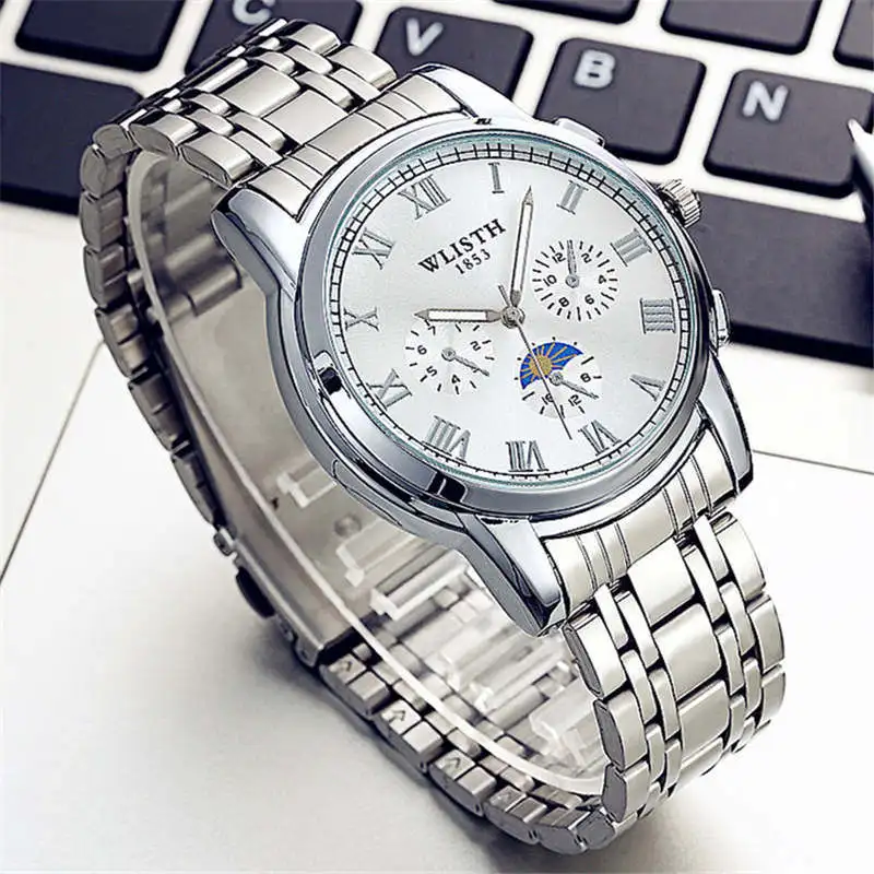

30m Waterproof Men Quartz Watches Analog Chronograph Business Black Sports Watch Man Stainless Steel Wrist Watch Male Clock