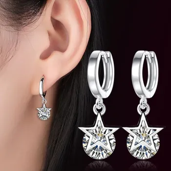 

PXCHZQ 925 sterling silver new woman jewelry Cubic Zirconia Long paragraph tassel high quality Retro Hollow Pentagram earrings