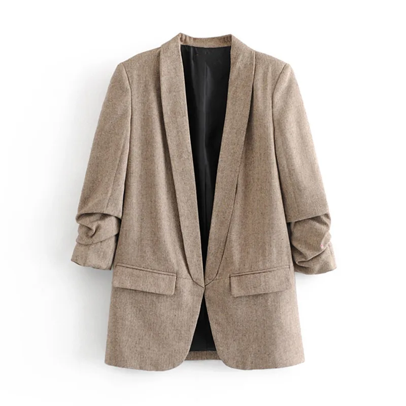 

Spain Women's Herringbone Twill Casual Suit Women's Three-quarter-length Sleeve Coat Tops