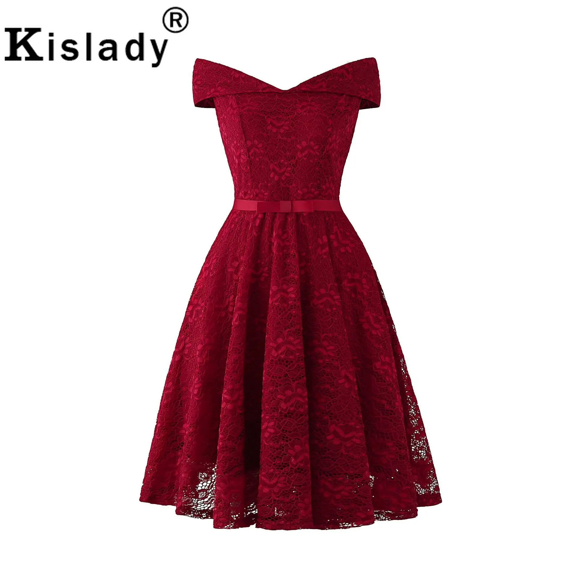 

2019 Autumn Women's Lace Patchwork Vintage Dresses Slash Neck Sexy Backless Swing Party Dress Rockabilly Bow Pink Dress Vestidos