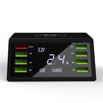 

Digital Display Intelligent 8 Ports USB Fast Charger Head QC3.0+10W Wireless Fast Charging Universal 60W Charging Station