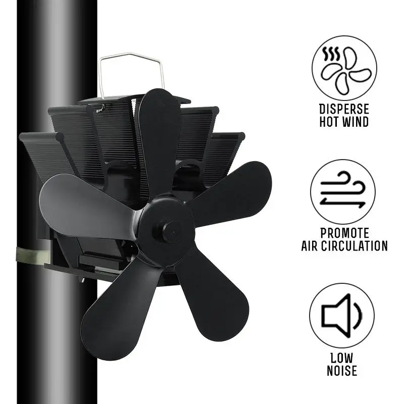 5 Blades Electric Stove Fan PIPE FAN Wood Stove Stove Blower Thermal Power Fireplace  Fan Heat Powered Log Burner Wood Wall Mount - AliExpress