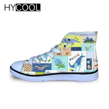 HYCOOL/детские кроссовки для мальчиков и девочек; популярная детская парусиновая обувь с высоким берцем в виде динозавра; обувь для ходьбы в стиле унисекс;