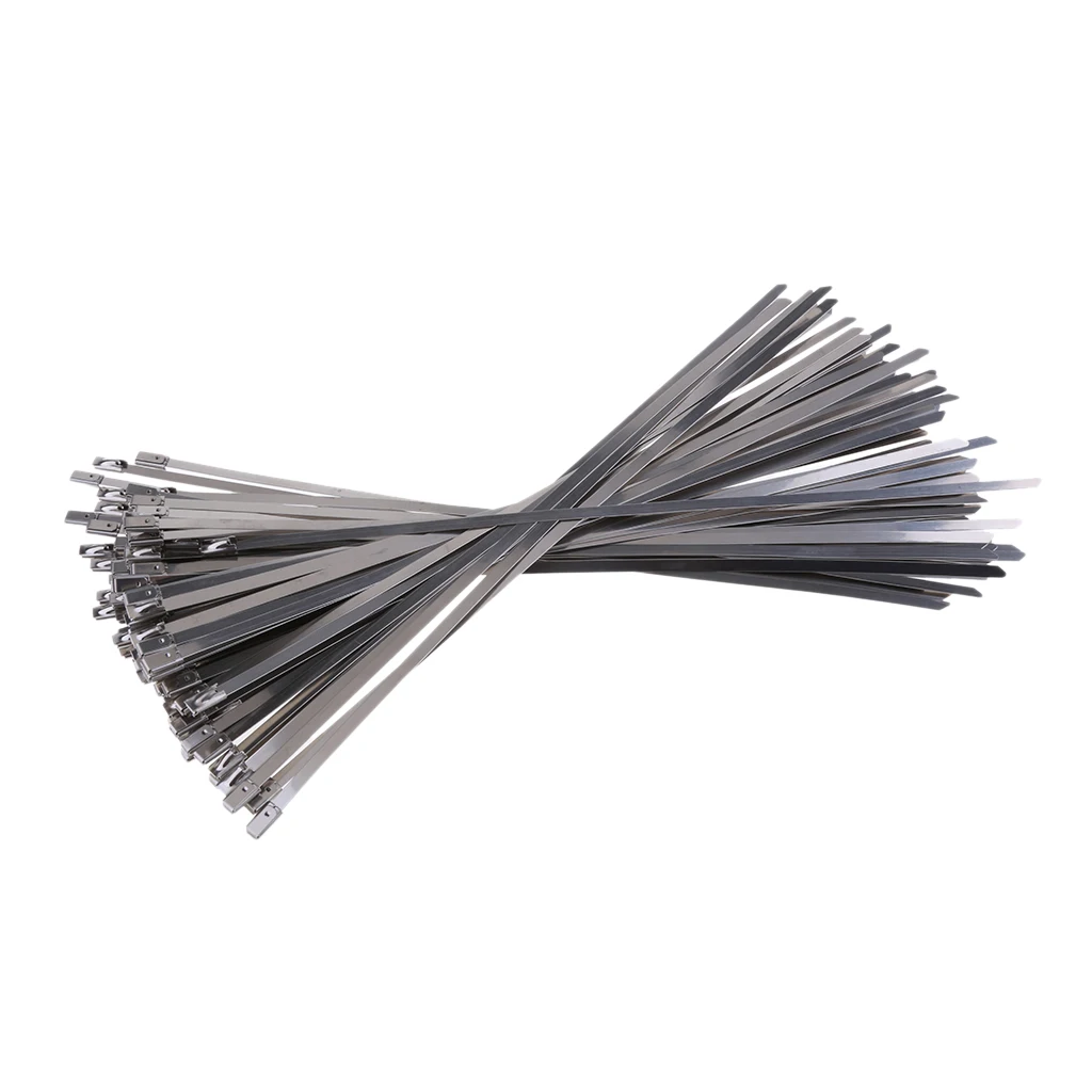 100 Pieces Stainless Steel Metal Exhaust Pipe Wrap Locking Zip Ties (Sliver)