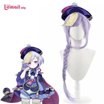 

L-email wig Game Genshin Impact Qiqi Cosplay Wigs Light Purple Long Braided Wig Heat Resistant Synthetic Hair Halloween