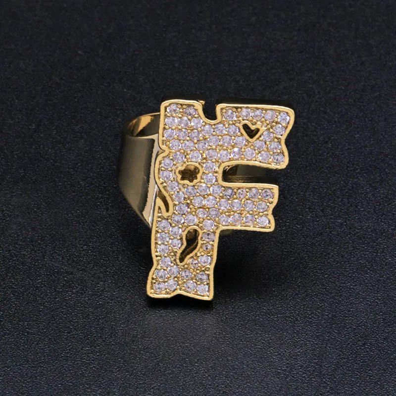 Хип-хоп AAA кубическая циркониевая подвеска Bling Iced Out Bubble кольцо с гравировкой Bling CZ кольца женские мужские Клубные рапперы ювелирные изделия регулируемый размер - Цвет основного камня: f
