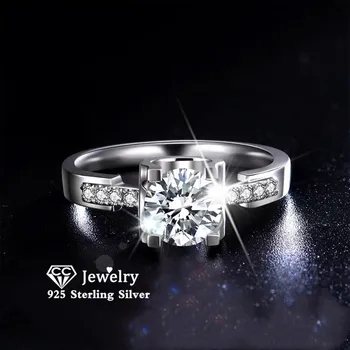 

CC S925 Silver Rings For Women Bridal Wedding 6.5mm 1ct Cubic Zircinia Ring Fine Jewelry Engagement Anel Drop Shipping CC1632