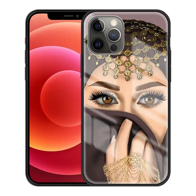 Tempered Glass Case For Apple iPhone 11 Pro Max 12 Mini XR 7 8 Plus SE 2020 X XS 6 6S Phone Cover Funda Crown Hijab Face Muslim T07