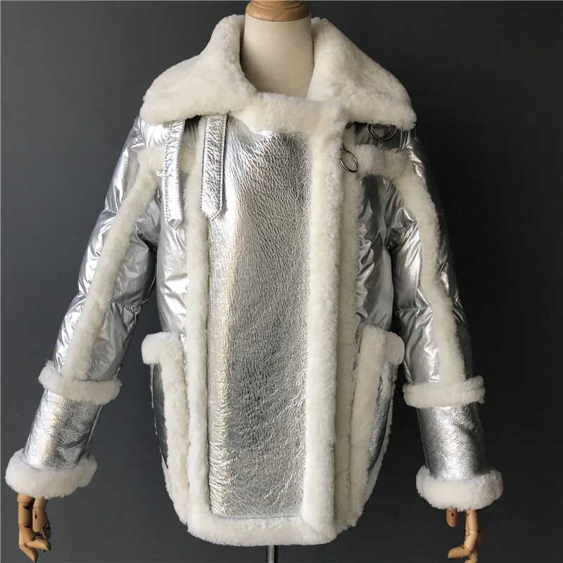 Зимняя женская белая куртка-пуховик на утином пуху, женское пуховое пальто, теплая водонепроницаемая парка на молнии с воротником из овечьего меха