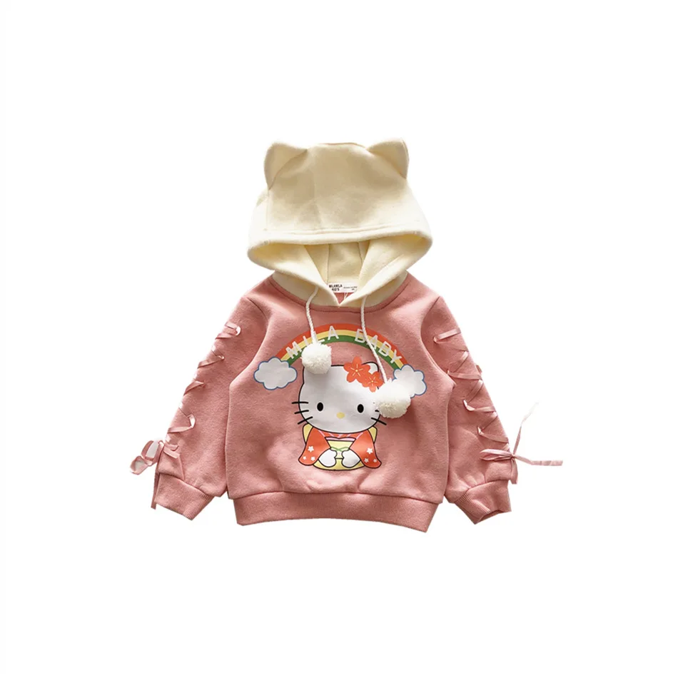 Tonytaobaby/осенне-зимний хлопковый свитер с длинными рукавами и капюшоном с рисунком кота для маленьких девочек розовые толстовки с капюшоном для девочек