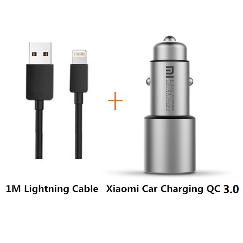 Крепление для спортивной камеры Xiao mi автомобиля Зарядное устройство QC 3,0 Dual USB быстрое зарядное устройство 5 V/3A 9В/2A mi автомобиля-Зарядное устройство для Android iOS iPhone samsung huawei - Тип штекера: Xiaomi lightning