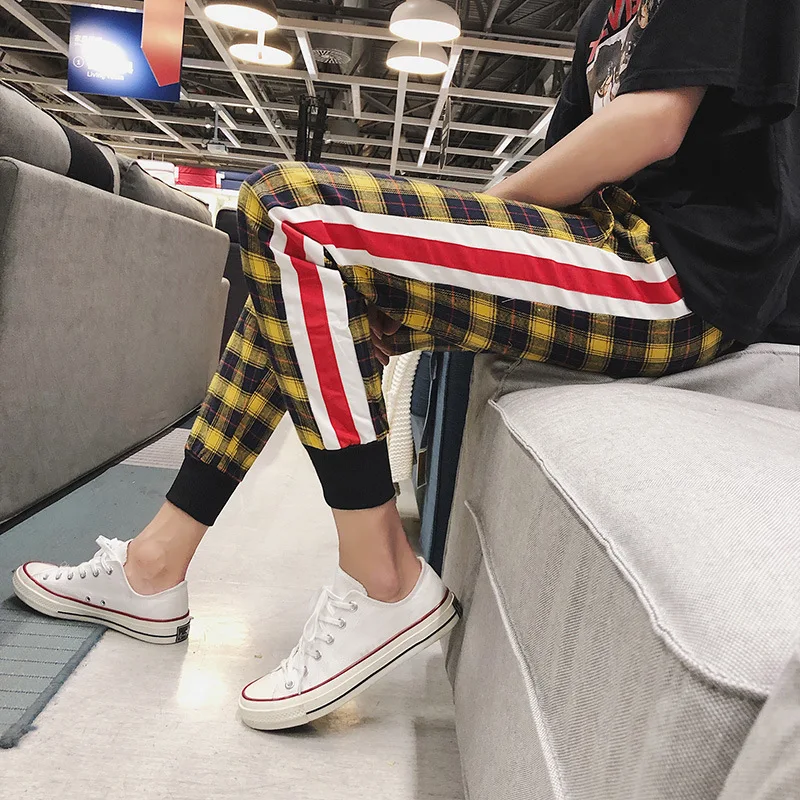 

CHIC Harem Pants Sub-Men Spring And Summer New Style Mixed Colors Plaid Capri Pants Korean-style Hip Hop Casual Sports Skinny Pa