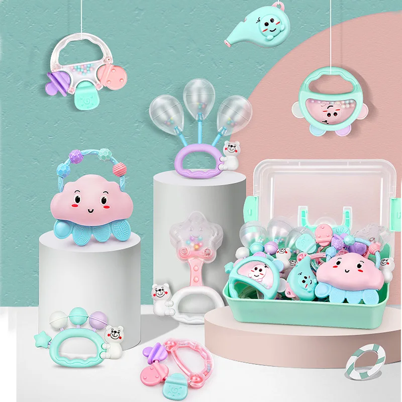 9 шт./компл. BabyToys детские погремушки От 0 до 1 года для детей ясельного возраста интеллект погремушки с прорезывателем гель для зубок развивающие сенсорные игрушки