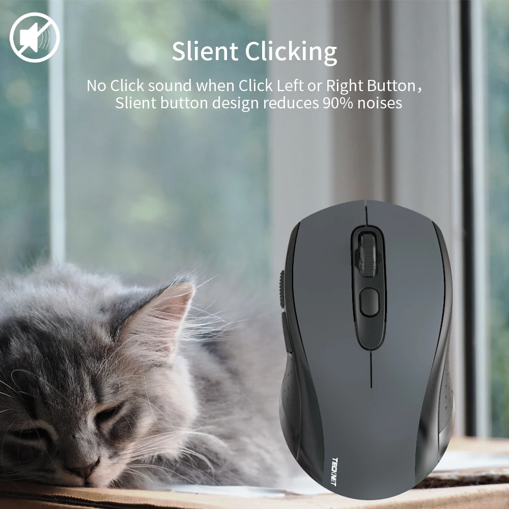 TeckNet USB Silent Wireless Mouse 2000DPI Optical Computer Mouse Wireless 2.4Ghz Ergonomic Mice For For laptop Quiet Mouse