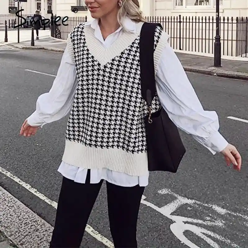 Houndstooth knitted vintage sweater vest Clearance