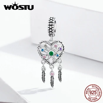 

WOSTU Dreamcatcher Heart Charms 100% 925 Sterling Silver Color Zircon Beads Fit Women Original Bracelet Pendant Jewelry FIC1445
