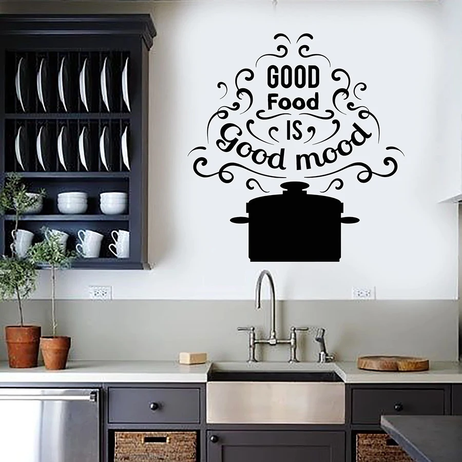 

Wall Decal Words Pan Good Food is Good Mood Quote Aroma Restaurant Kitchen Interior Design Stickers Vinyl Window Decor Art M212