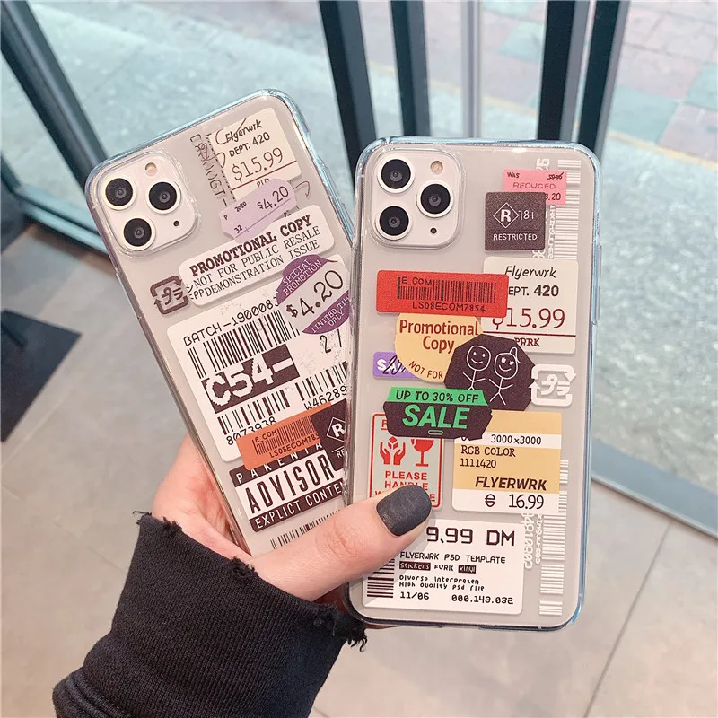 Роскошный прозрачный чехол для телефона с этикеткой штрих-кода iPhone 12 mini 11 Pro MAX XR X