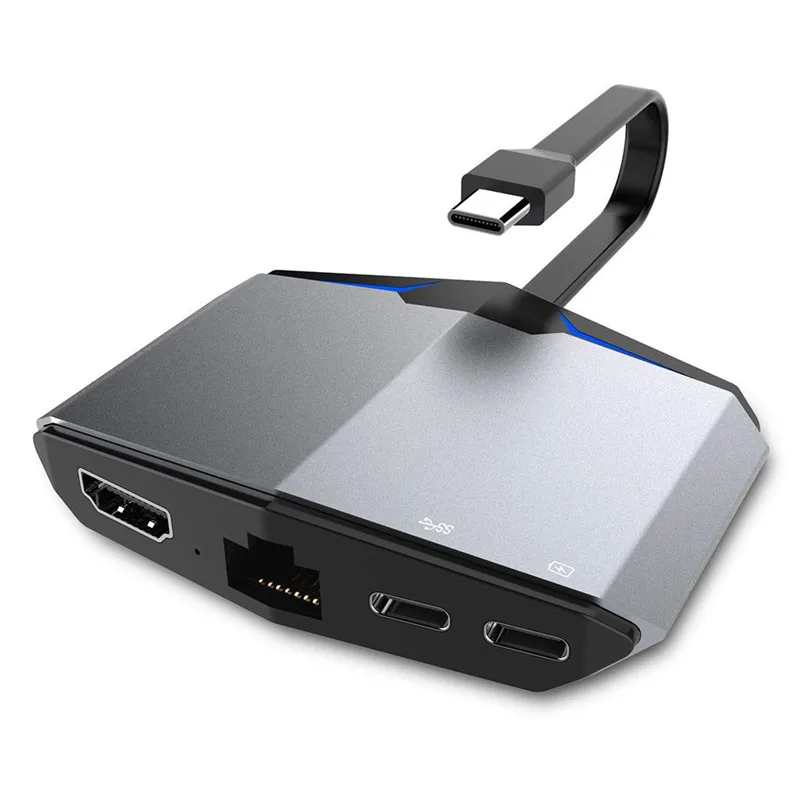 USB-C Многофункциональный узловой центр Тип с разъемами типа C и HDMI 6-в-1 переходник удлинитель док-станция для Многофункциональный Тип-c концентратор 40AUG19 - Цвет: Серый