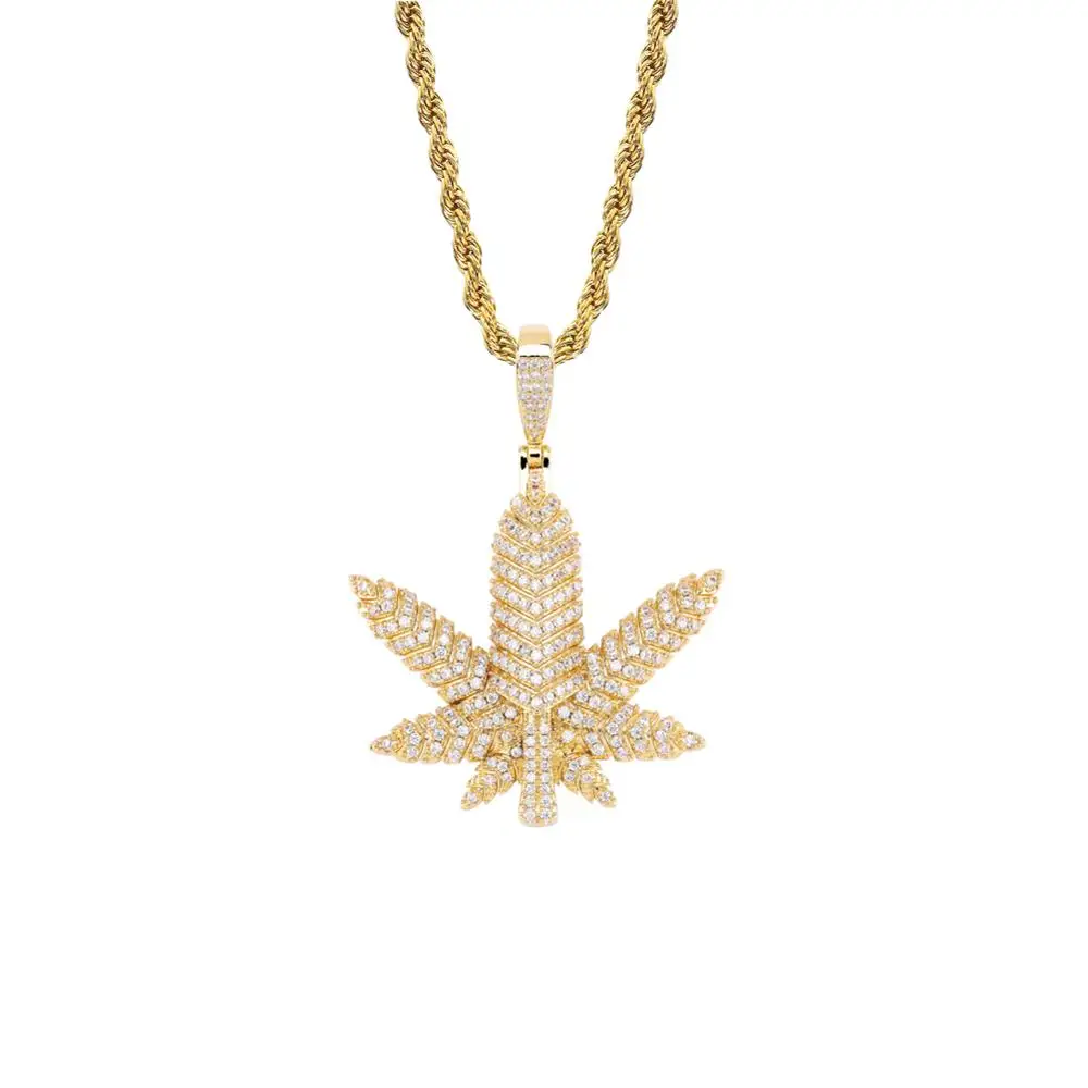 Gold JINAO, новинка, кленовый лист, три цвета, ожерелье со льдом и кулон, кубический циркон, блестящий, в стиле хип-хоп, для мужчин и женщин, подарок - Окраска металла: Gold