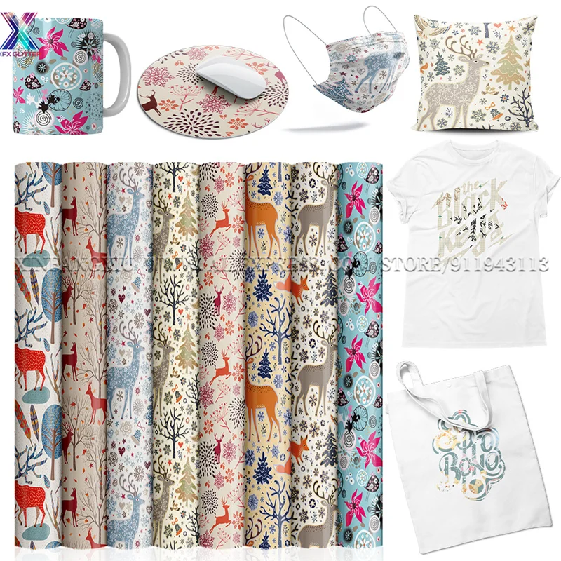 

XFX Christmas Infusible Sheet Ink Transfer 8 Sheets 12"x12" Sublimation Paper Shirts Polyester for Mug Coaster Canvas Bag Pet