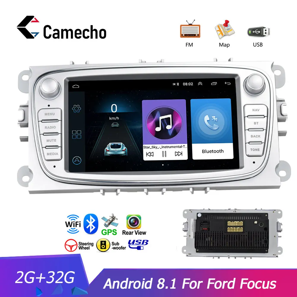 Camecho 2 Din Android 8.1 Car Multimedia player GPS Navigation 7'' Touch Radio for Ford Focus Mondeo C-MAX S-MAX Galaxy II Kuga