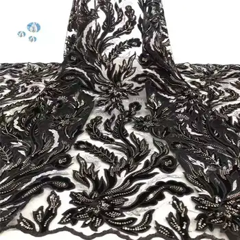 

Best Selling 2019 Products Black French Net Lace Fabric With Sequins High Quality African Mesh Lace Fabric 5 Yards L2132B-1