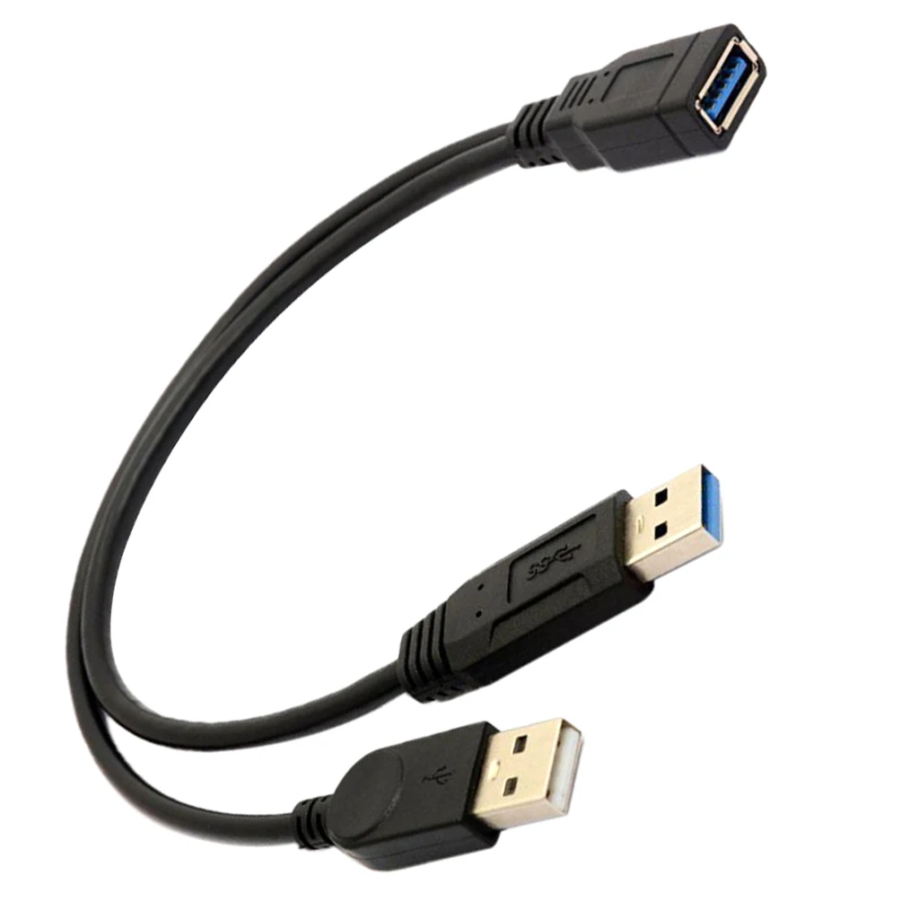 30cm USB 2.0 a Power Enhancer Y 1 Female to 2 Male Data Charge Cable Extension Cord(1pc)