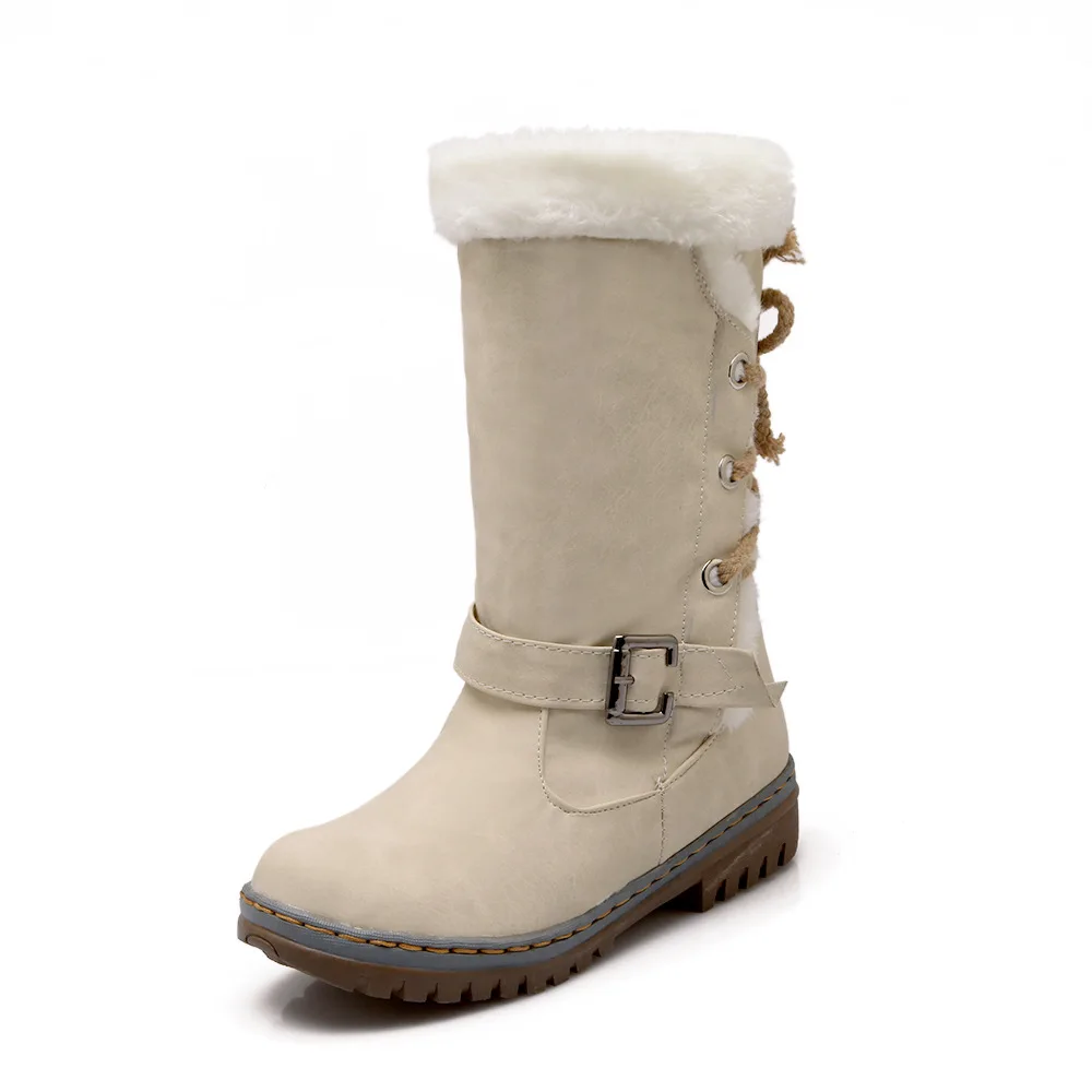 721 beige Зимние сапоги; женские теплые бархатные ботинки; Shoes2019; зимние женские ботинки до середины икры на шнуровке; женские ботинки; botas Botines; женская обувь - Цвет: 721 beige