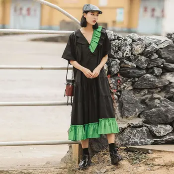 

Loose Hit Color Ruffle Dress Fashion New Women Pleated Patchwork Small Fresh Casual Style 2020 Spring Summer Dress DMY4131