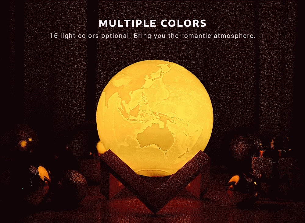 3D Printing Earth Light Night Lamp Remote Control Romantic for Study