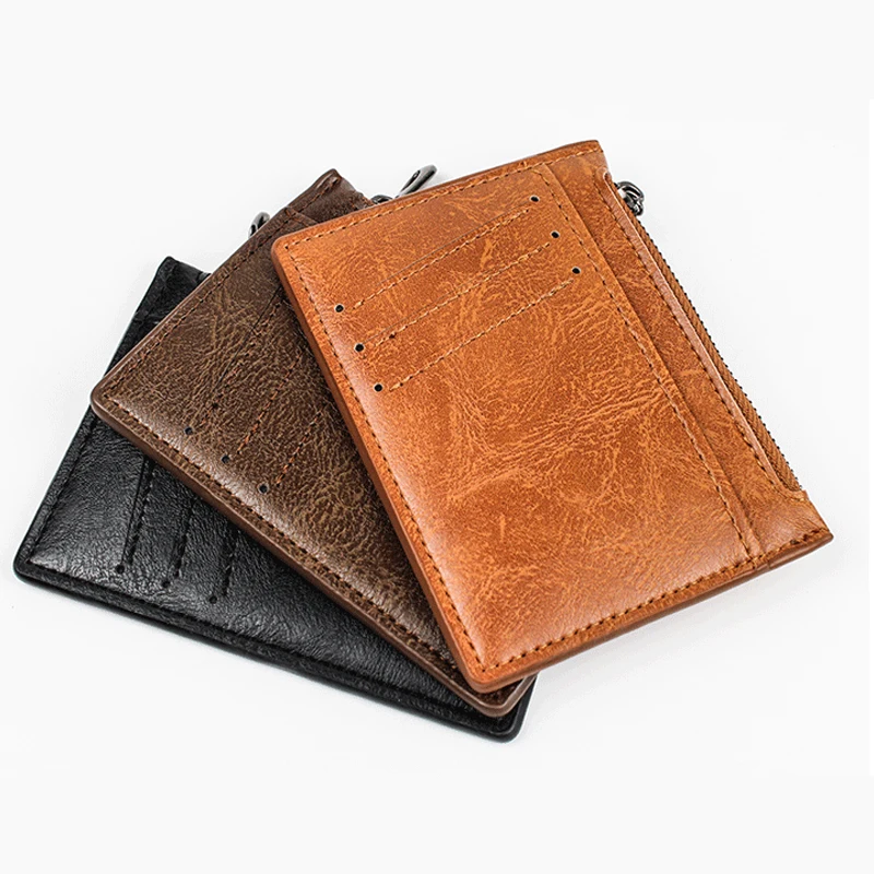 Zipper Wallet Men Ultra Thin Small Business PU Leather Band Solid Color Card Coin Purse Credit Bank Holder synthetic leather wallet leather coin purse leather bill organizer