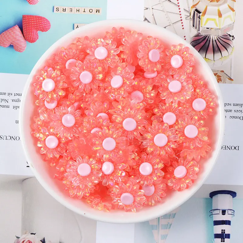 Red 20PC Mixed Colors Flat Back Resin Crystal Flower Cabochon Children's Hair DIY Phone Decorative Accessories Resin Craft Supplies - Цвет: Red