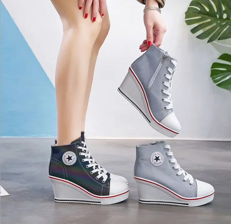 Кеды женские холщовые высокие кроссовки хамелеон повседневная обувь на танкетке