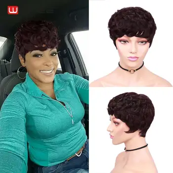 

Wignee 99J Spiral Curl Short Human Hair Wigs For Black Women Brazilian Remy Hair 150% Density Machine Made Glueless Human Wigs