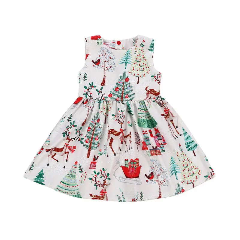 Рождественское платье; милое праздничное платье без рукавов с оленем для маленьких девочек; платье-пачка принцессы; Новая модная Рождественская одежда