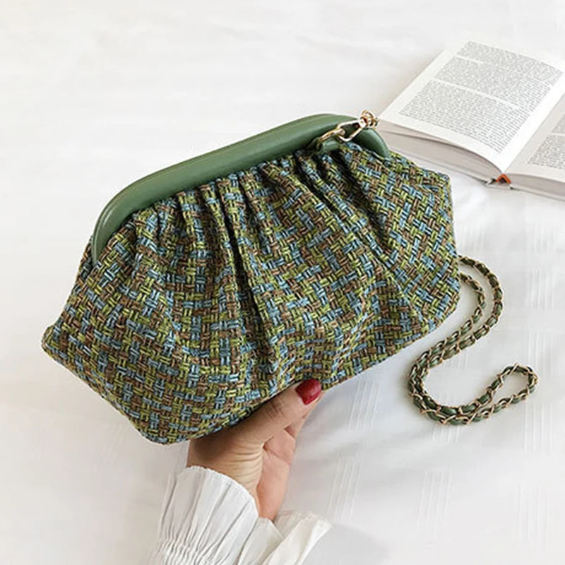 Fashion Women Knitting Bag Female Winter Casual Chain Shoulder Bag Brand Luxury Designer Handbag High Quality England - Цвет: green