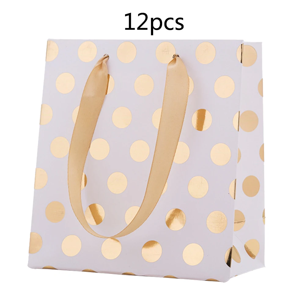 12pcs Portable Present Pouch Tote Party Favor Celebration Paper With Handles Christmas Gift Bag Polka Dot Birthday Wedding - Цвет: Золотой
