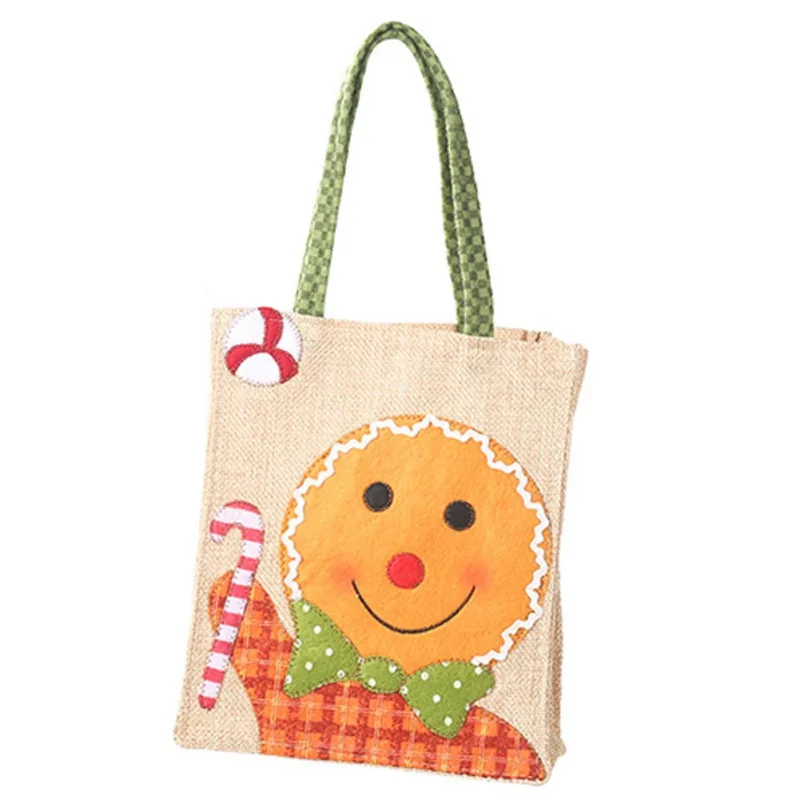 Christmas Tote Bag Gift Holders Linen Cloth Large-capacity Drawstring gift bag Cartoon Embroidered Holiday party Treat Bags - Цвет: F