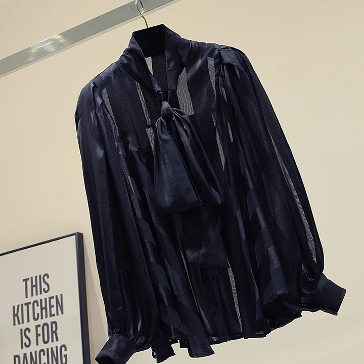 Осень, Blusas для женщин, корейский галстук-ап, однотонные рубашки для девочек, женская рубашка с рукавом-фонариком и воротником-бабочкой, блузка, женские топы