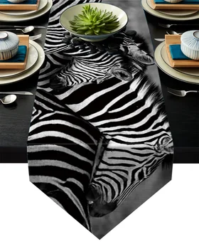 

Animals Zebra Black And White Stripes Table Runner Christmas Decorations for Home Table Decorarion