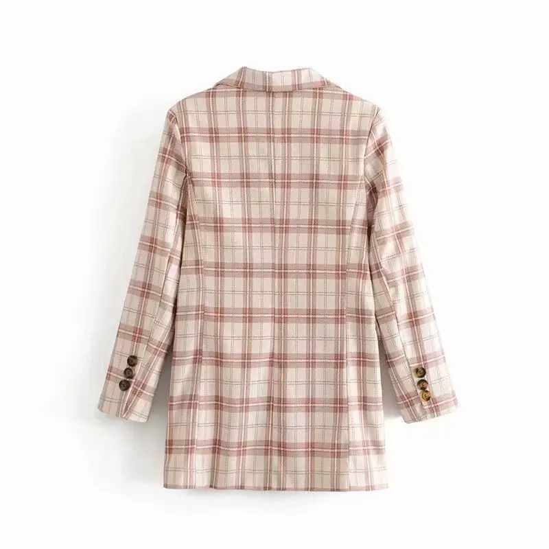 

2018 Autumn New Style Suit Collar Slim Fit Double Breasted Plaid Suit WOMEN'S Coat Y130