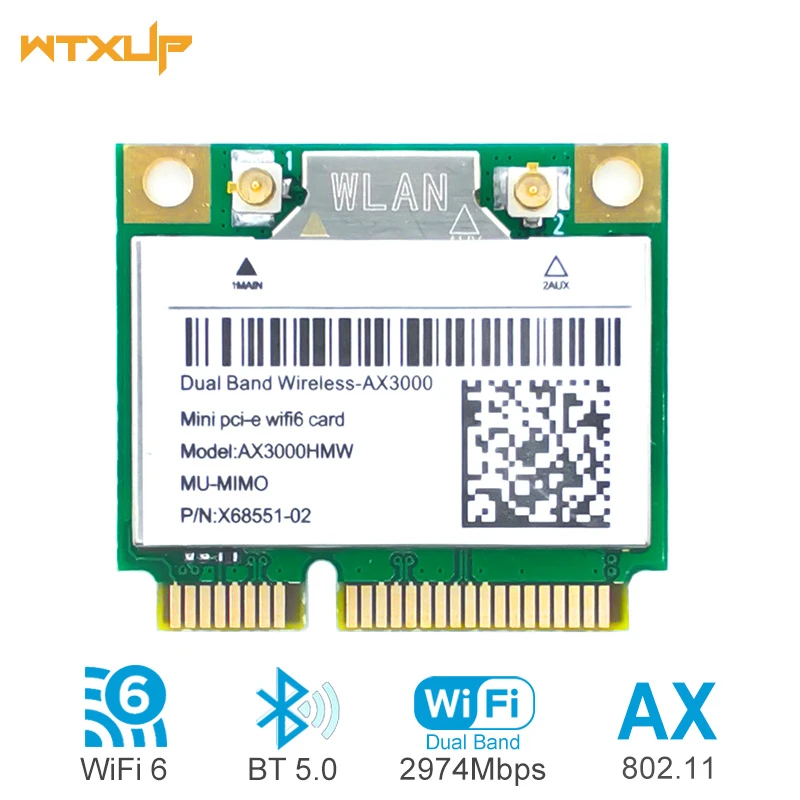 2974mbps Wifi 6 Ax3000 Wireless Half Mini Pci E Wifi Card Ax0 Bluetooth 5 0 802 11ax Ac 2 4ghz 5ghz Adapter Pk 65ac 7265ac Network Cards Aliexpress