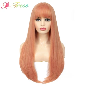 

Trendy Glueless Synthetic Wig Orange Color X-TRESS 28 Inches Straight for White Women High Temperature Fiber Hair on Sale