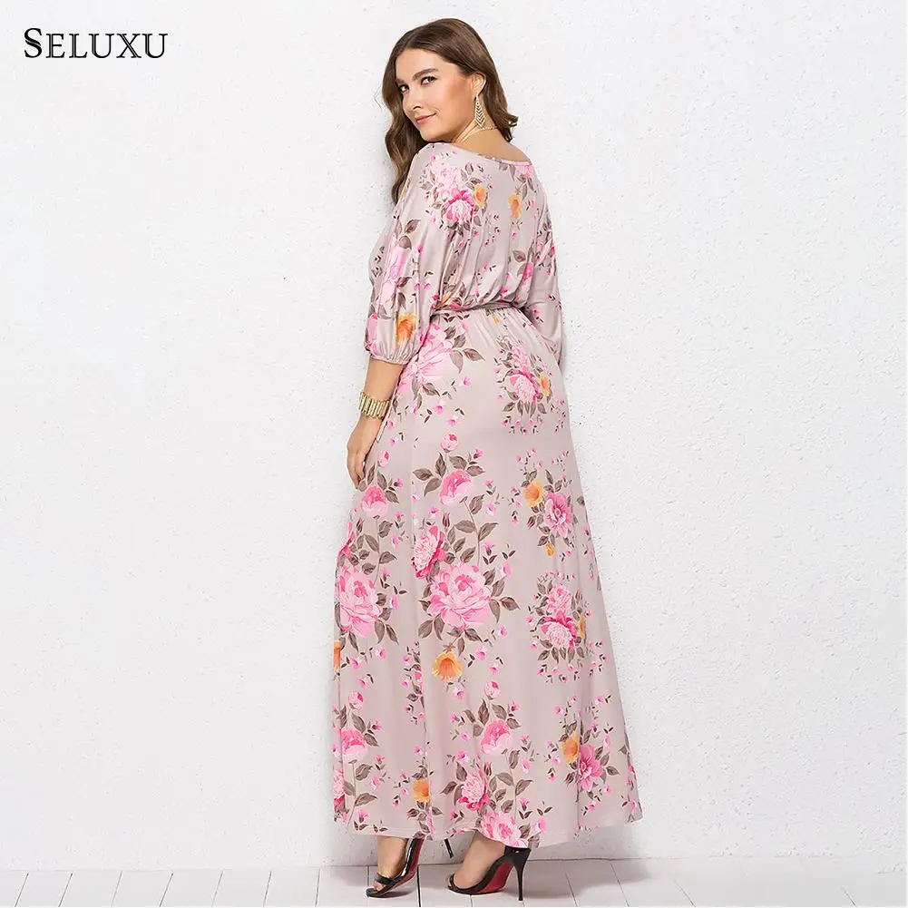 Seluxu осень Новое Женское платье большого размера vestidos цифровая печать платье посылка сексуальное платье большого размера женское платье